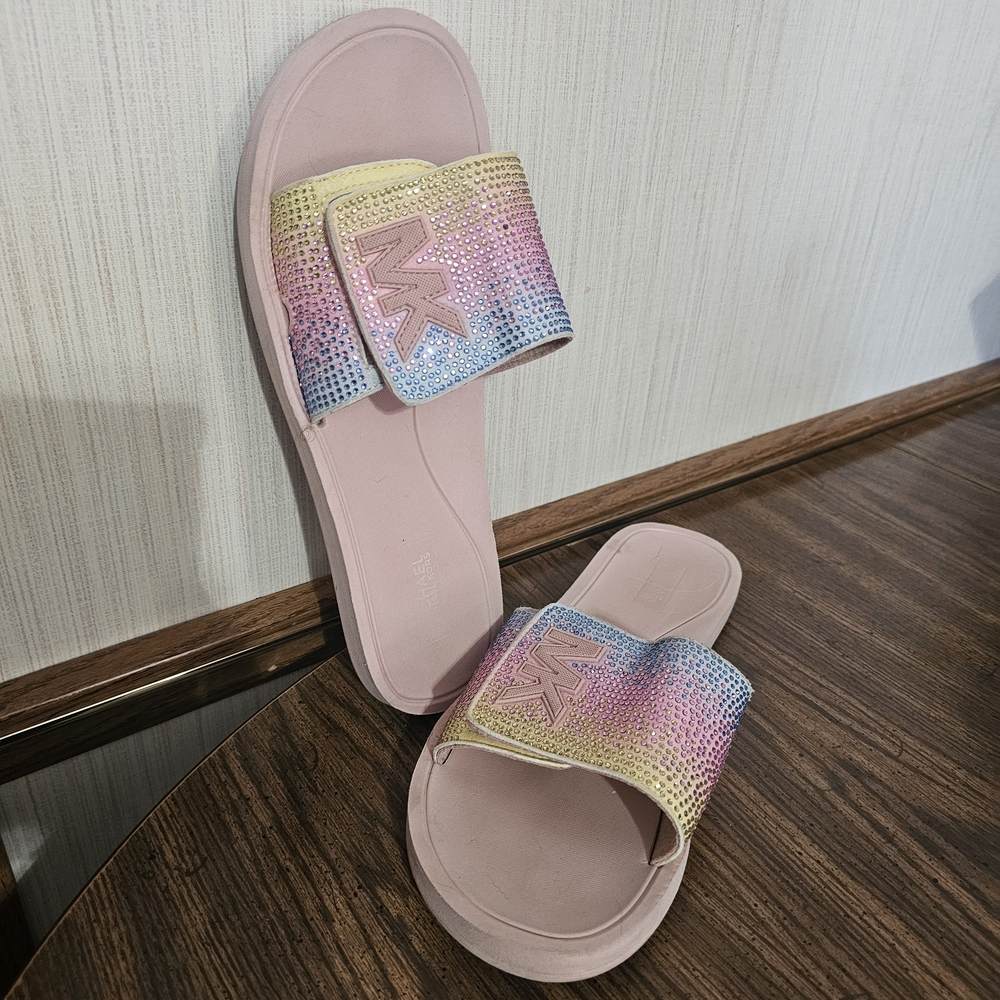 Michael Kors Pink and Multicolor Slide Sandals
